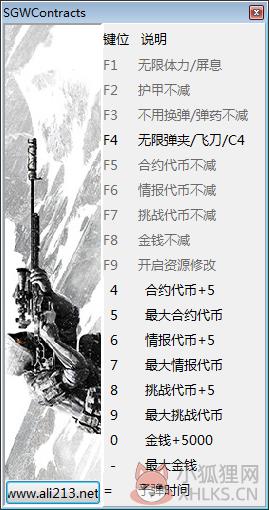 狙击手幽灵战士4契约 v1.0 十七项修改器peizhaochen版