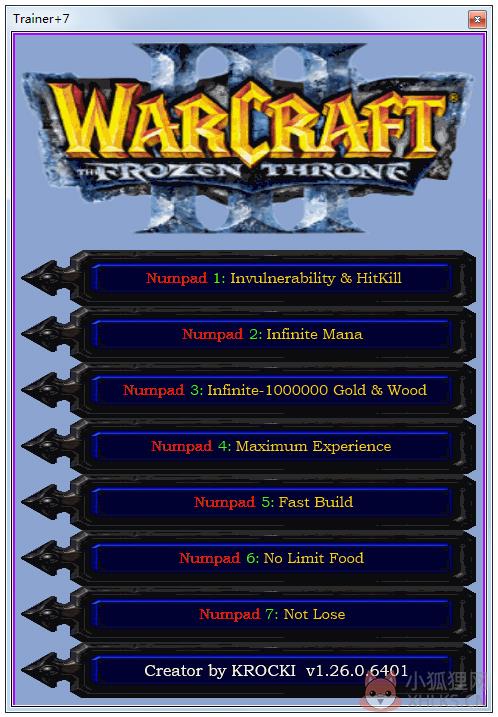 魔兽争霸3冰封王座七项修改器 V1.26.0.6401 绿色版